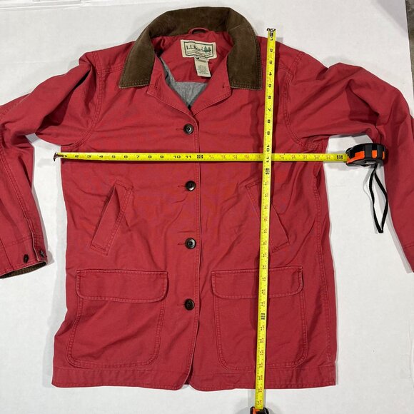 VTG LL Bean Jacket Womens Large Reg. Red Canvas Chore Barn Coat Corduroy Trim - Picture 4 of 12